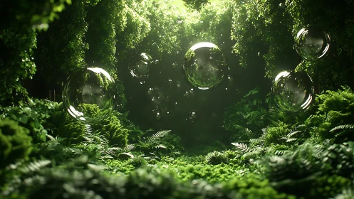 Luminous Spheres Drift Through Verdant Forest Dreams
