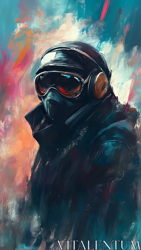 Cyberpunk pilot portrait in expressive digital painting style.