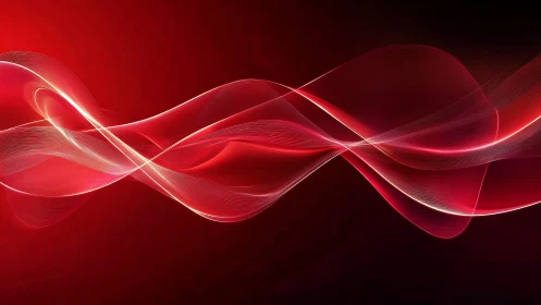 Red abstract light waves forming fluid intersecting ribbons.