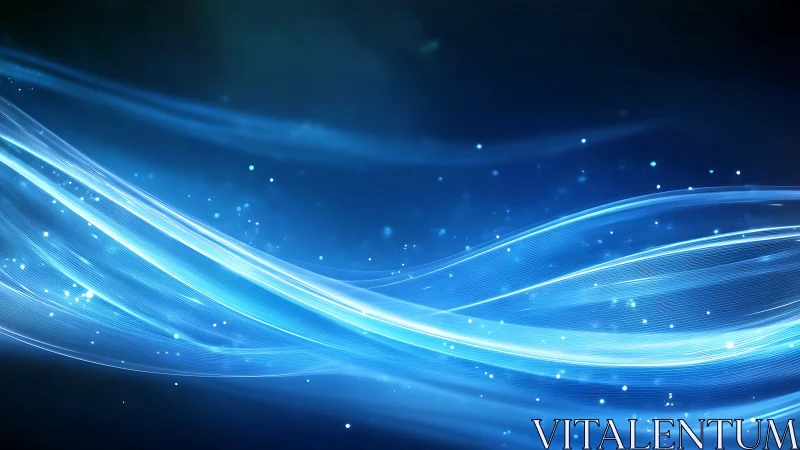 Luminescent blue energy waves with dynamic particle trails.