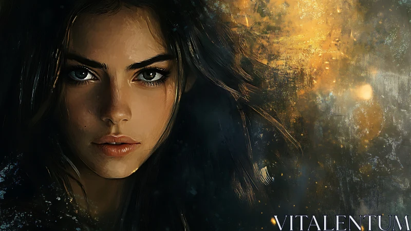 Melancholic female portrait merges realism with abstract light