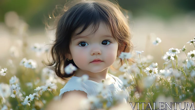Gentle Wonder: A Child's Moment Among Blooming Daisies.