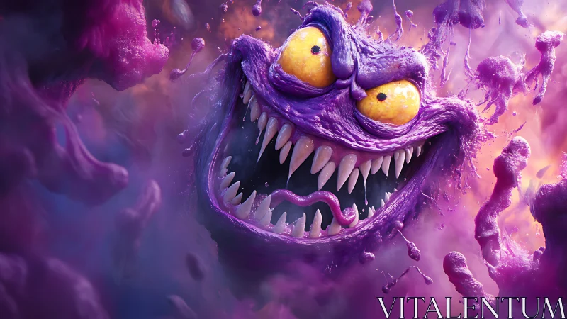 Sinister purple slime monster with sharp teeth and glare.