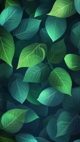 Luminous teal and green leaves form layered botanical pattern