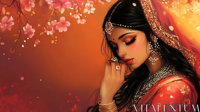 Elegant Indian Woman in Traditional Attire, Digital Art Portrait.