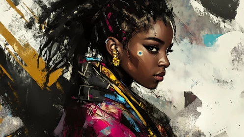 Electric portrait of contemplative woman in bold strokes.