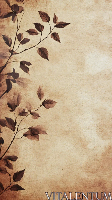 Vertical branch silhouette overlays textured brown paper