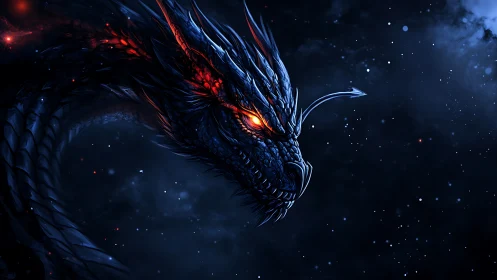 Infernal cosmic dragon coils through dark star-sprayed void