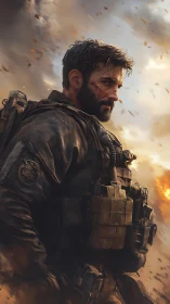 Battle-hardened operator in cinematic wartime portrait.