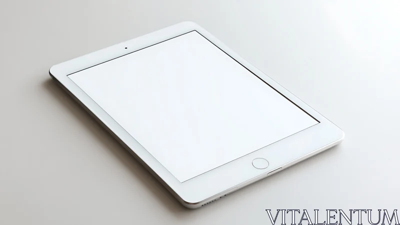 White tablet device with blank screen display on neutral background