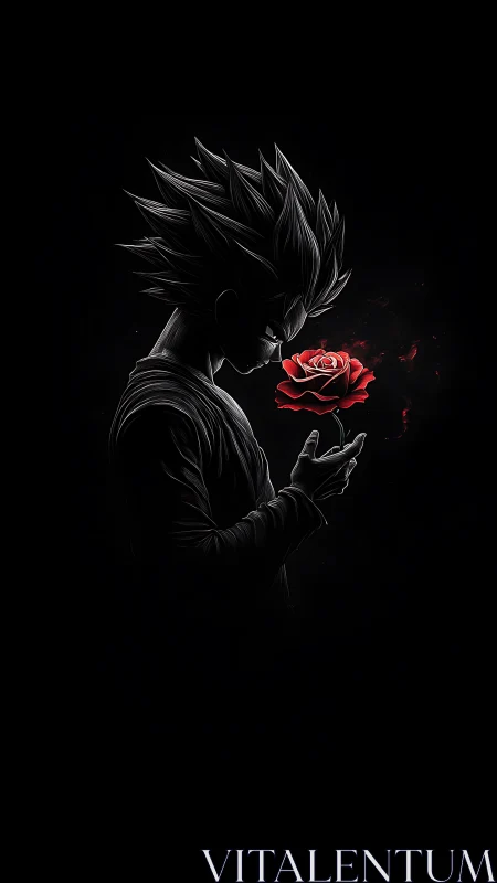 High-contrast anime silhouette studies luminous red rose form