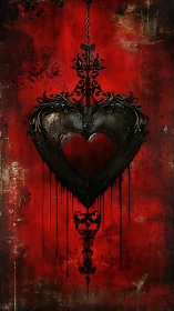 Ornate Obsidian Heart Suspended on Crimson. (68 chars)