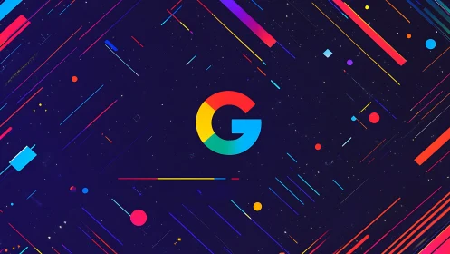 Colorful letter G glows amid playful neon space lines