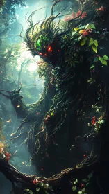 Forest entity formed from twisted roots and foliage.