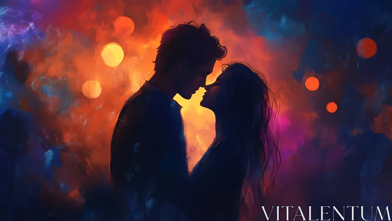 Silhouettes Ablaze: Romance Ignited in Neon Dreams.