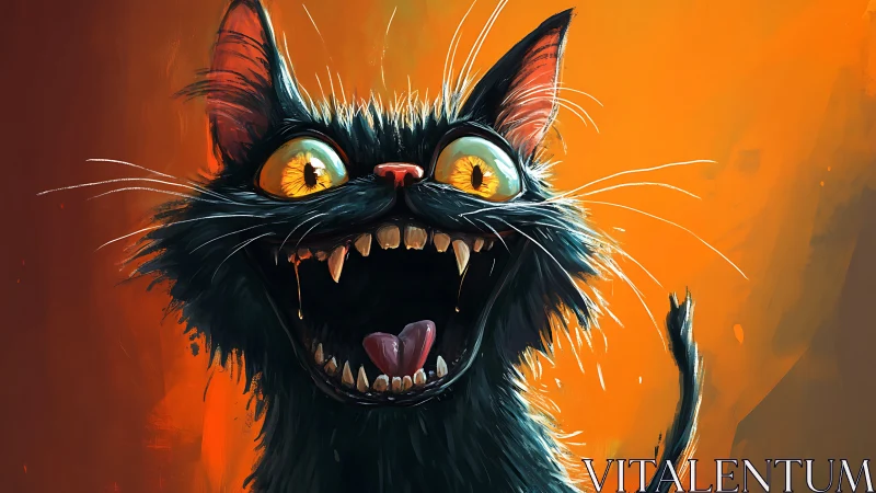 Exaggerated black cat portrait renders frenetic comic energy