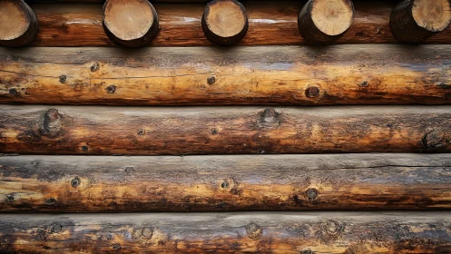 Sun-burnished log wall rhythm with knotty forest whispers.