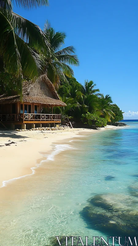 Tropical Bungalow Nestled Along Pristine White Sand Beach.