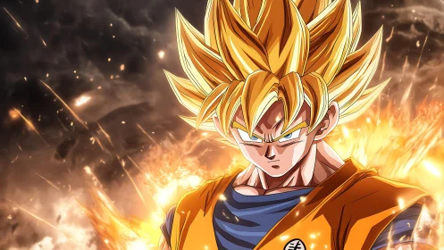 Supercharged anime combatant amid plasma flare convergence.