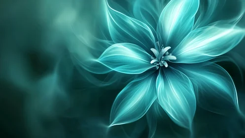 Abstract turquoise flower with luminous layered petals.