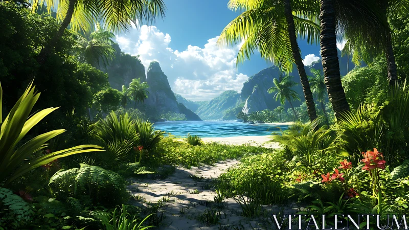 Tropical Paradise: Secluded Beach Cove Among Limestone Cliffs