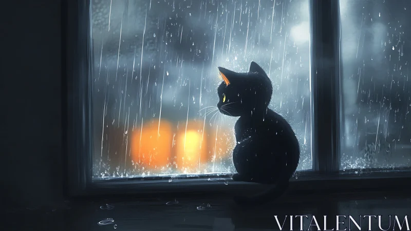 Midnight rain keeps the window cat quietly dreaming outside