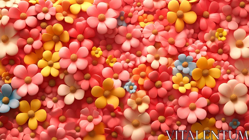 Dense arrangement of colorful daisy flowers with golden centers