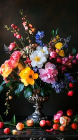 Vibrant Floral Abundance in an Ornate Classical Vase