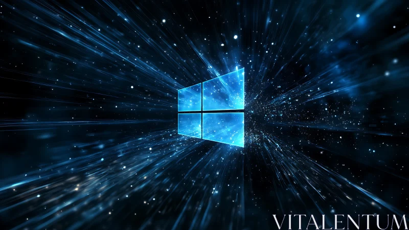 Windows logo rendered as luminous portal in radial light burst field