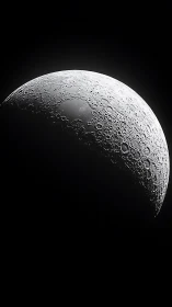 Lunar crescent close-up with stark cratered terminator edge.