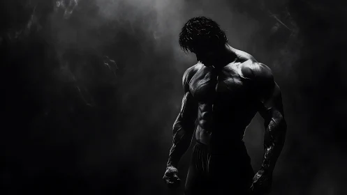 Shadowed athlete stands strong in dramatic studio light