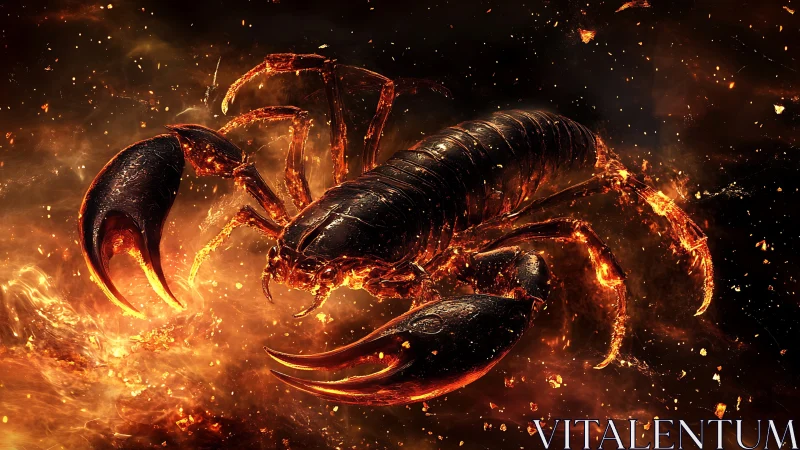Molten scorpion rendered in fiery glowing environment.