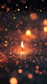 Solitary Flame Dances Through Golden Particle Symphony