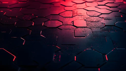 Futuristic hexagonal pattern with glowing red neon lighting.