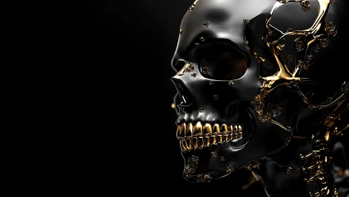 Midnight chrome skull wrapped in molten gold shine.