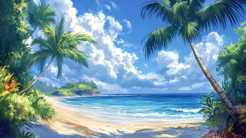 Tropical Paradise Beach With Palm Trees and Turquoise Waters