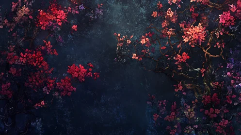 Vibrant Flowers Dance Against Deep Midnight Waters