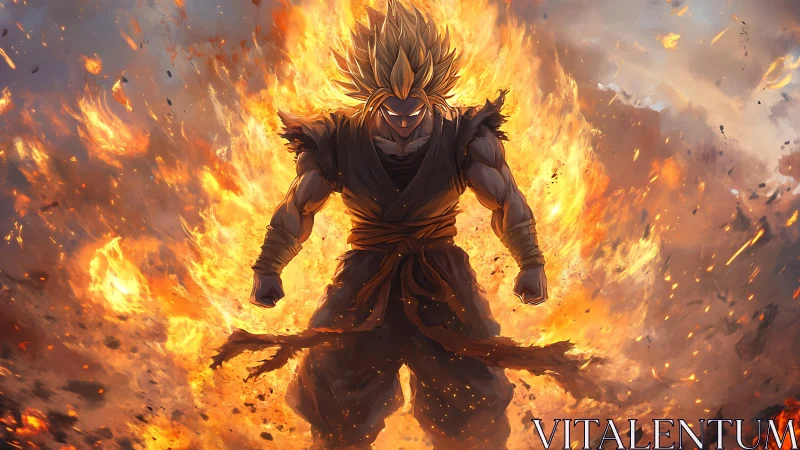 Blazing warrior ascends amid storm-forged inferno aura.