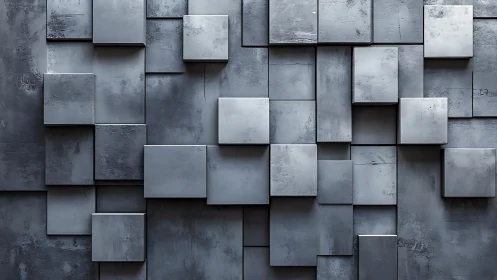 Layered metallic cubes in staggered modular wall composition.