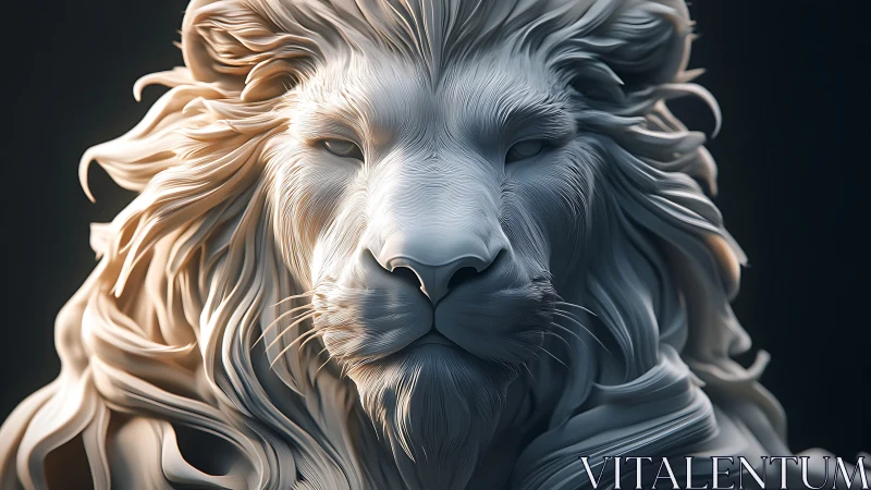 Hyperreal 3D lion bust with sculpted flowing monochrome mane