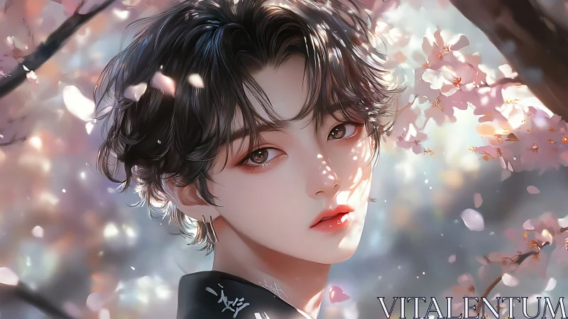 Soft-lit anime portrait unites cherry blossoms and bokeh glow