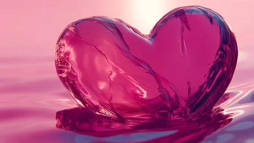 Fractured Pink Heart Crystal. Translucent Form Against Gradient.