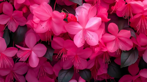 Dense Pink Rhododendron Cluster with Dark Foliage