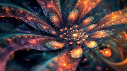 Glowing cosmic flower unfolding in dreamy swirling light.