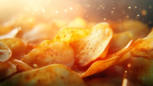 Backlit spiced potato chips rendered with macro depth cues