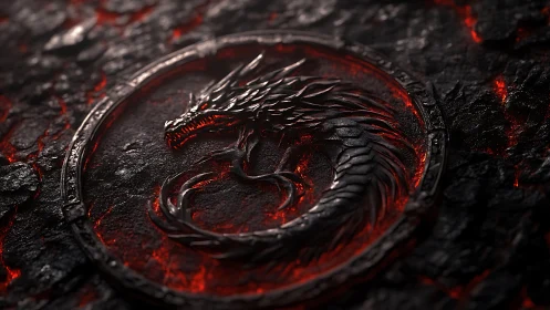 Forged dragon sigil glows ominously in molten rock
