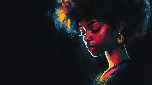 Digital portrait of woman in profile with abstract colors.