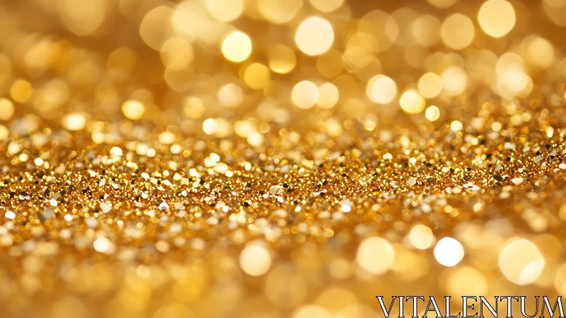 Gold glitter surface is photographed with shallow depth of field