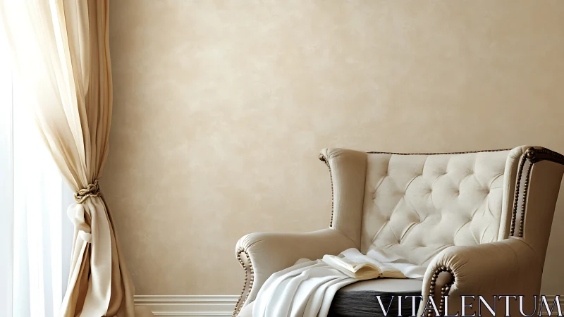 Soft daylight crowns a tufted chair in quiet invitation