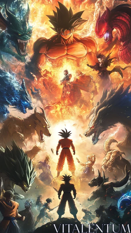 Blazing anime warriors rise against towering elemental beasts